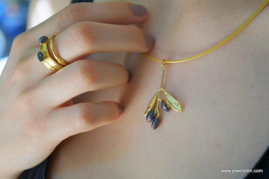 Gold Olive Necklace, Gold-Plated Sterling Silver Necklace, Silver Pendant, Handmade Gift for Her, Jewelry for Women, Birthday Gift-1