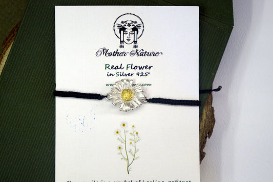 Chamomile Flower Bracelet: Handmade Macrame Jewelry (Sterling Silver)-1