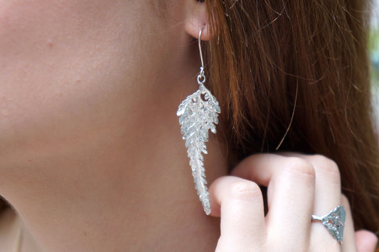 Fern Leaf Earrings in Long Sterling Silver, Nature-Inspired Boho Jewelry for Women-1