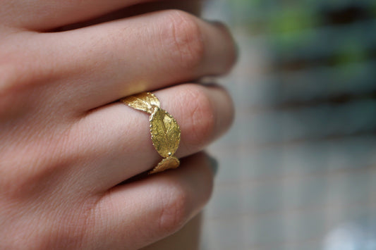 Leaf Ring: Nature Inspired Sterling Silver Jewelry (Gold Plated)-0