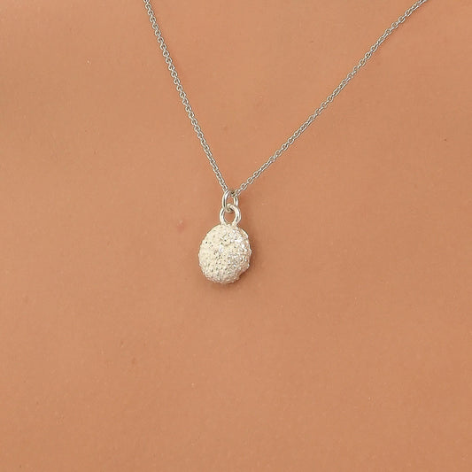 Minimalist Sterling Silver Necklace, Tiny Urchin Pendant (Dainty Size)-0